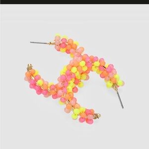 Colorful Beaded Hoop Earrings - Neon Pink, Orange & Yellow